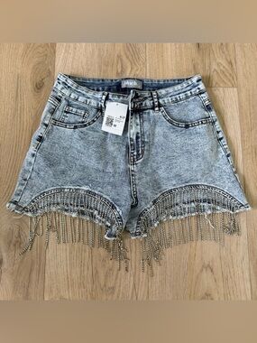 Forever 21 Light Blue Acid Wash Denim Fringe Shorts